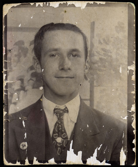 A 1940's instant print from a country fair photo booth has seen better days