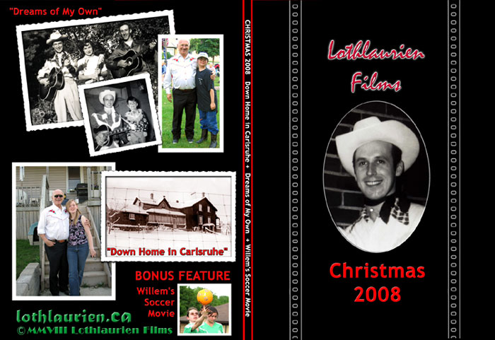 the front cover panel is titled CHRISTMAS 2008 with the back cover displaying a selection of crimped photo matted images exerpted from the home movie.