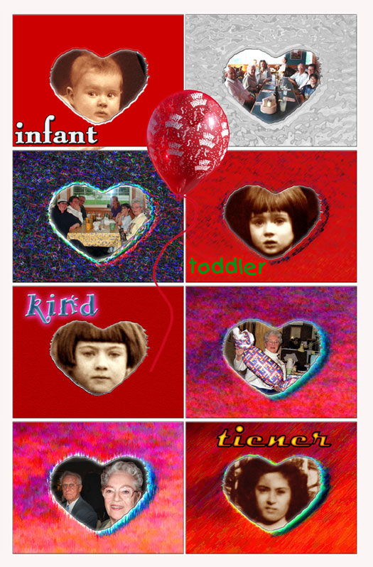 Life Stages Eight Photo Heart Matte — “INFANT⁄baby TODDLER⁄toddler KIND⁄child TIENER⁄teenager”
