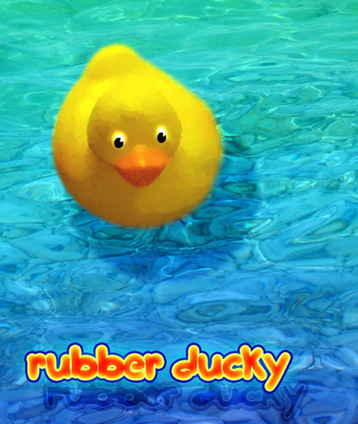 Bright yellow rubber ducky floats in technicolor water