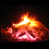 A high contrast filtered conflagration in a firepit.