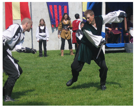 The Checkerboard Knight and the Green Knight charge each other